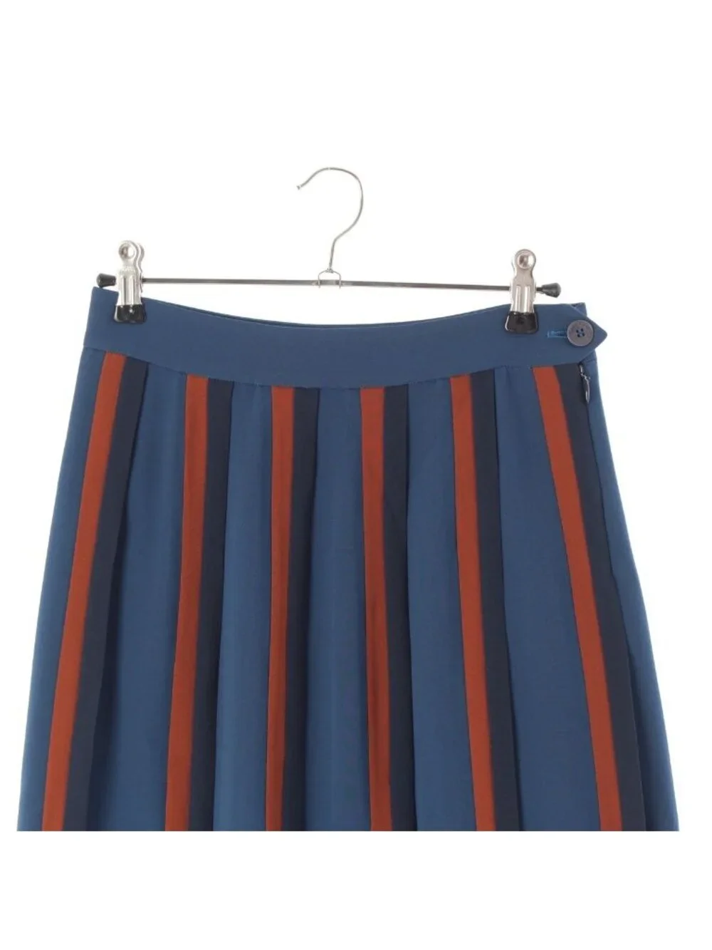 Loro Piana Silk Pleated Long Skirt Navy 36